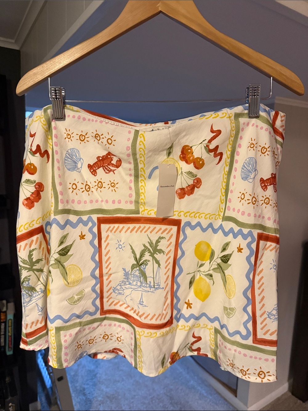 NWT Abercrombie Citrus Patchwork Summer Skort - White